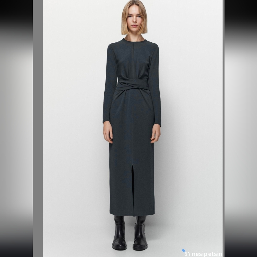 Massimo Dutti Charcoal Long Sleeve Dress